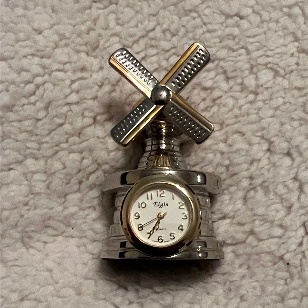 Silver and Gold Miniature Windmill Clock